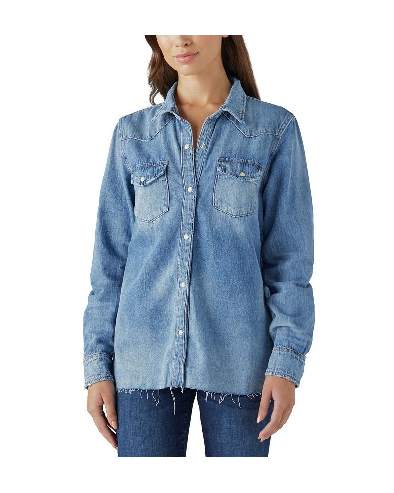 Western Embroidered Back Chambray Button Down Top Wild West $34.27 Tops