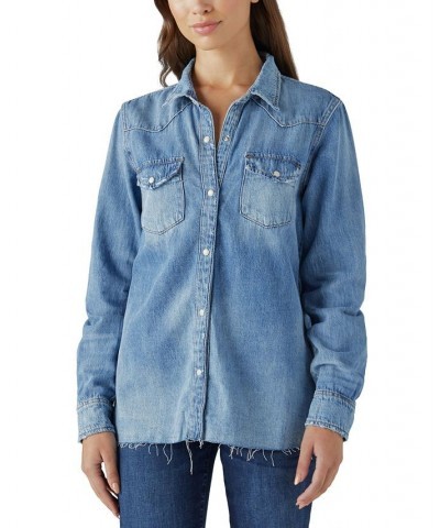 Western Embroidered Back Chambray Button Down Top Wild West $34.27 Tops