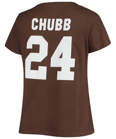 Women's Nick Chubb Brown Cleveland Browns Name and Number V-Neck T-shirt Brown $22.36 Tops