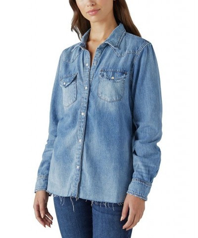 Western Embroidered Back Chambray Button Down Top Wild West $34.27 Tops