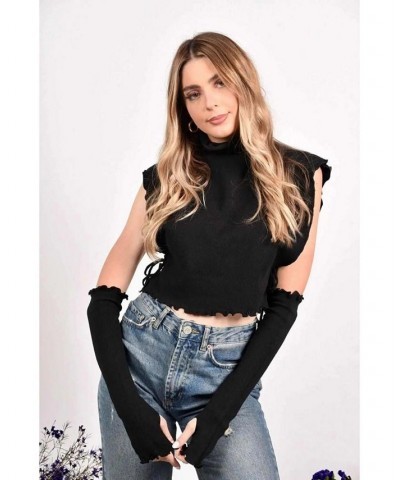 Bianca Solid Knotted Women's Top With Sleeves Black $61.92 Tops