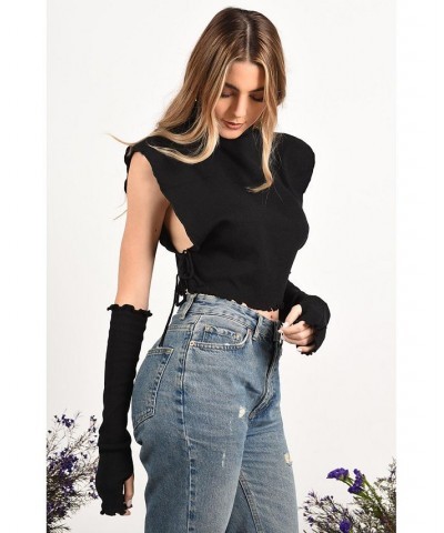 Bianca Solid Knotted Women's Top With Sleeves Black $61.92 Tops