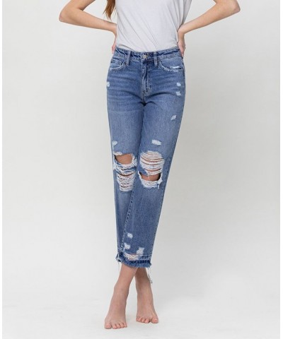 Women's High Rise Released Hem Crop Straight Jeans Medium Blue $49.14 Jeans