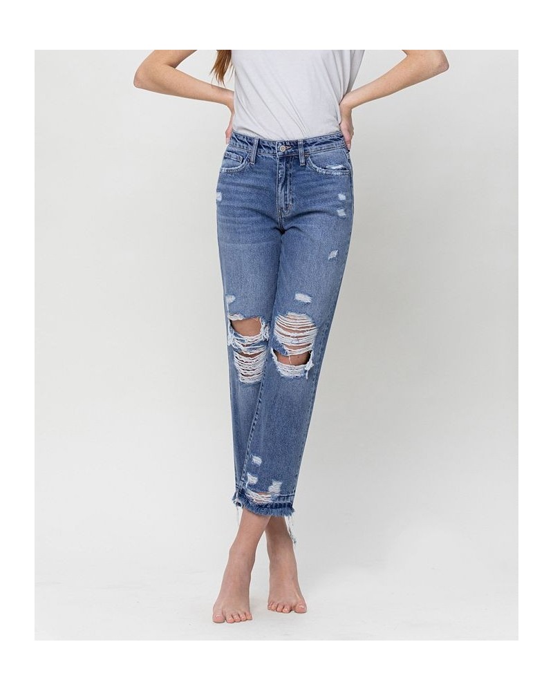 Women's High Rise Released Hem Crop Straight Jeans Medium Blue $49.14 Jeans