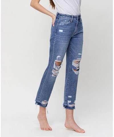 Women's High Rise Released Hem Crop Straight Jeans Medium Blue $49.14 Jeans