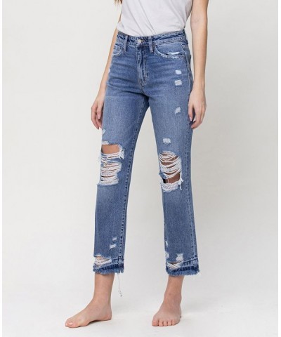 Women's High Rise Released Hem Crop Straight Jeans Medium Blue $49.14 Jeans