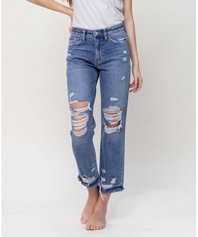 Women's High Rise Released Hem Crop Straight Jeans Medium Blue $49.14 Jeans