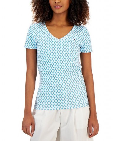 Women's Cotton Daisy-Print V-Neck T-Shirt Oasis Combo $17.94 Tops