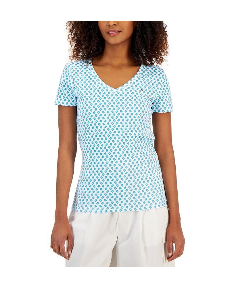 Women's Cotton Daisy-Print V-Neck T-Shirt Oasis Combo $17.94 Tops