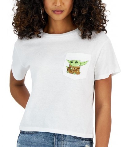 Juniors' Crew-Neck Baby-Yoda-Graphic Pocket T-Shirt White $10.44 Tops