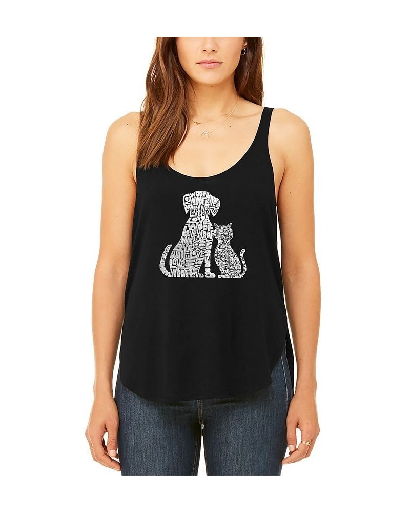 Women's Premium Word Art Flowy Dogs and Cats Tank Top Black $18.90 Tops