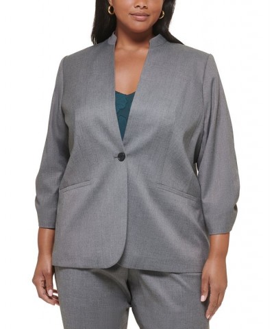 Plus Size Novelty Single-Button Ruched-Sleeve Blazer Tin Multi $30.32 Jackets