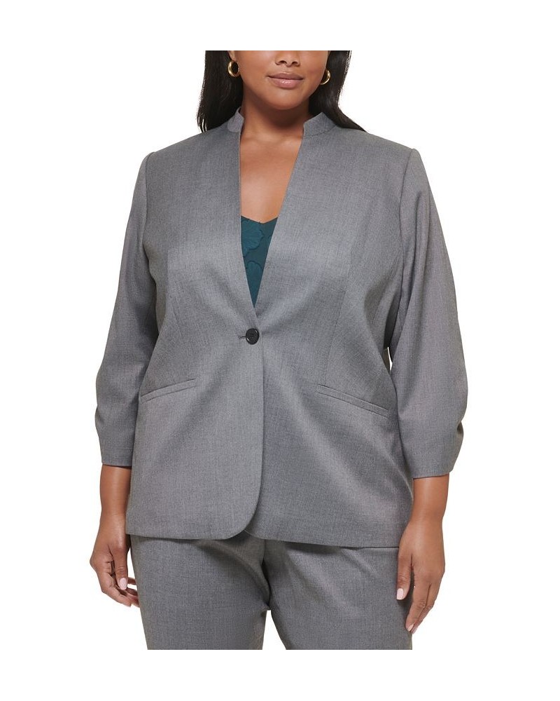 Plus Size Novelty Single-Button Ruched-Sleeve Blazer Tin Multi $30.32 Jackets