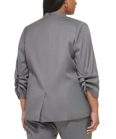 Plus Size Novelty Single-Button Ruched-Sleeve Blazer Tin Multi $30.32 Jackets