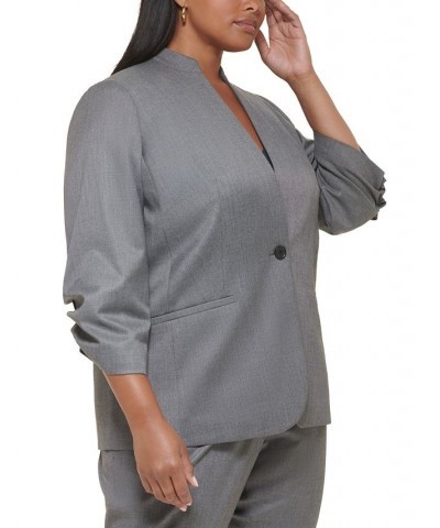 Plus Size Novelty Single-Button Ruched-Sleeve Blazer Tin Multi $30.32 Jackets