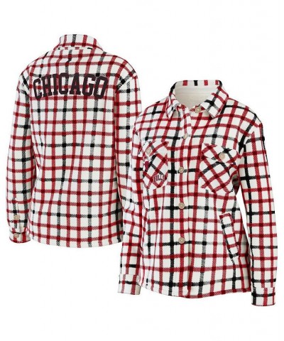 Women's Oatmeal Chicago Bulls Plaid Button-Up Shirt Jacket Oatmeal $49.49 Jackets