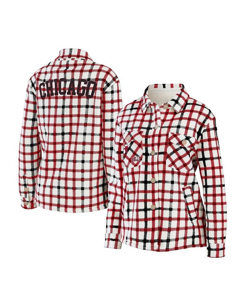 Women's Oatmeal Chicago Bulls Plaid Button-Up Shirt Jacket Oatmeal $49.49 Jackets