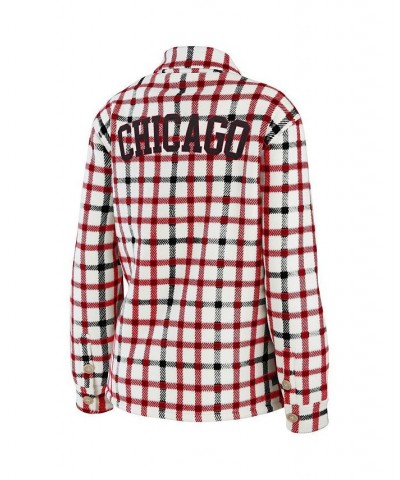 Women's Oatmeal Chicago Bulls Plaid Button-Up Shirt Jacket Oatmeal $49.49 Jackets