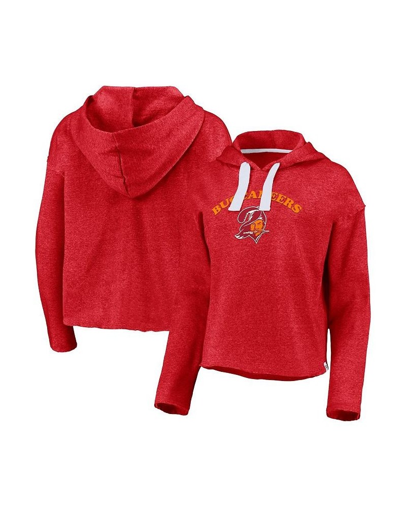 Women's Heathered Red Tampa Bay Buccaneers Sport Resort Vintage-Like Arc Cropped Raw Edge Pullover Hoodie Heathered Red $25.6...