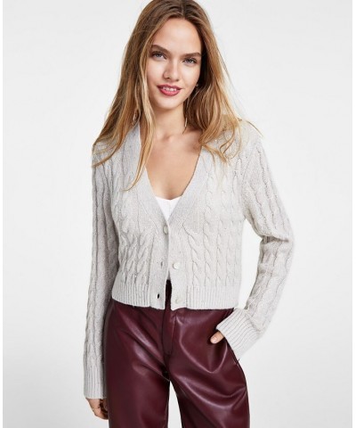 Women's Glitter Cable Knit Button-Front Cardigan Tan/Beige $20.70 Sweaters