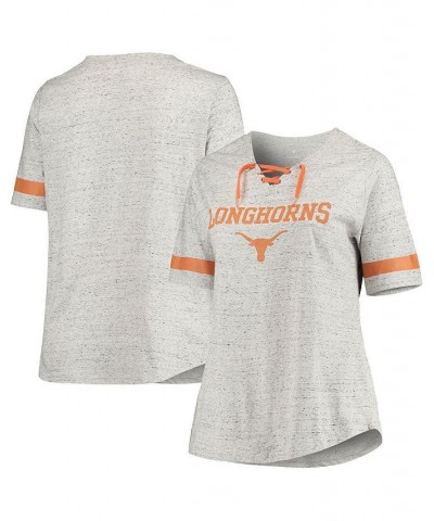 Women's Heathered Gray Texas Longhorns Plus Size Lace-Up V-Neck T-shirt Heathered Gray $27.60 Tops