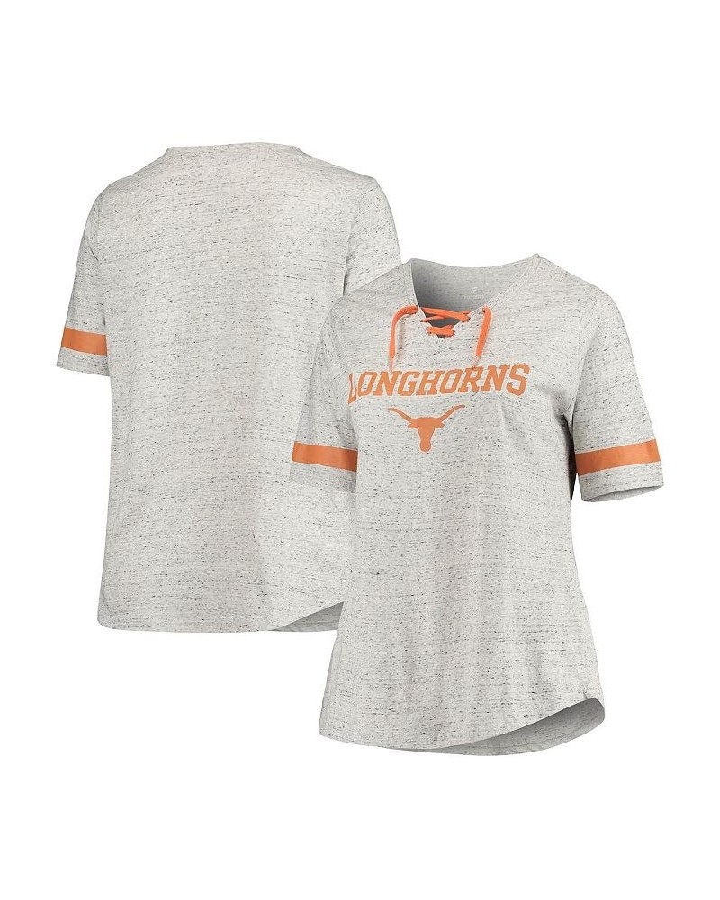 Women's Heathered Gray Texas Longhorns Plus Size Lace-Up V-Neck T-shirt Heathered Gray $27.60 Tops