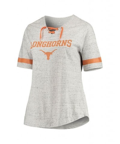 Women's Heathered Gray Texas Longhorns Plus Size Lace-Up V-Neck T-shirt Heathered Gray $27.60 Tops