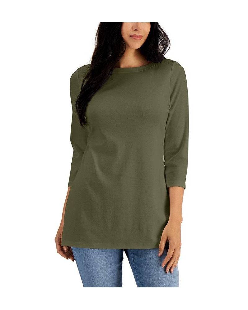 Boat-Neck 3/4-Sleeve Top Meridian Teal $14.76 Tops