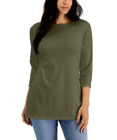 Boat-Neck 3/4-Sleeve Top Meridian Teal $14.76 Tops