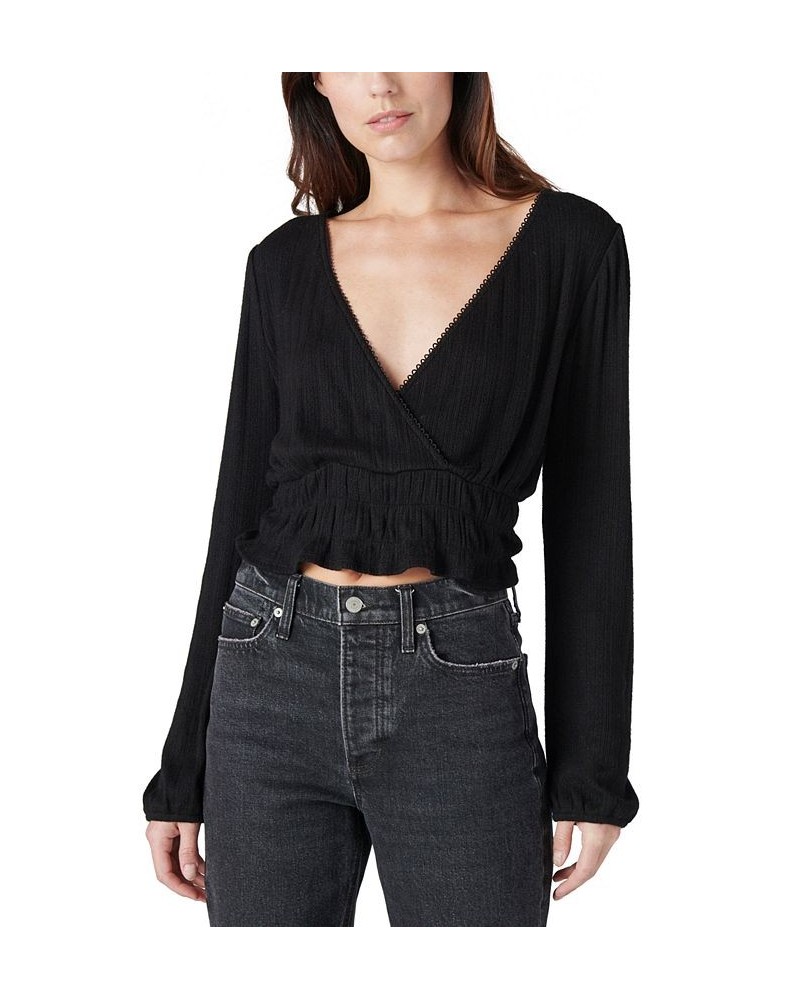 Pointelle-Trim Surplice Top Black $18.42 Tops