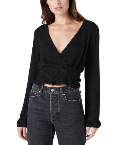 Pointelle-Trim Surplice Top Black $18.42 Tops