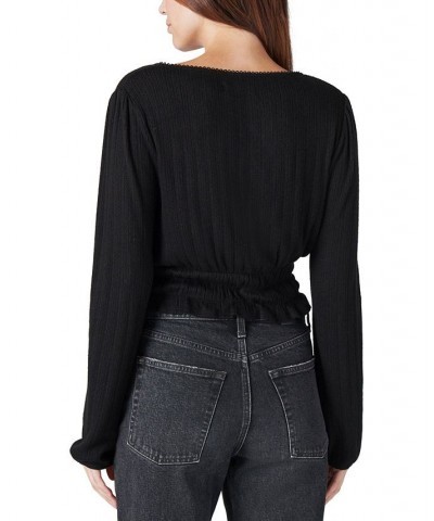 Pointelle-Trim Surplice Top Black $18.42 Tops