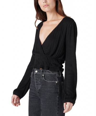 Pointelle-Trim Surplice Top Black $18.42 Tops