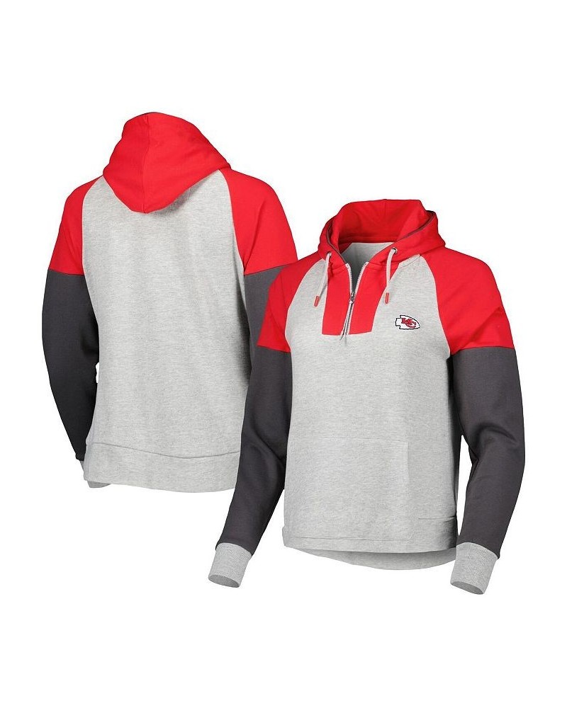 Women's Heathered Gray Red Kansas City Chiefs Jackpot Raglan Half-Zip Pullover Hoodie Gray $50.87 Sweatshirts