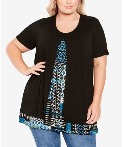 Plus Size Alexia Overlay Tunic Blue Batik Patch $37.95 Tops