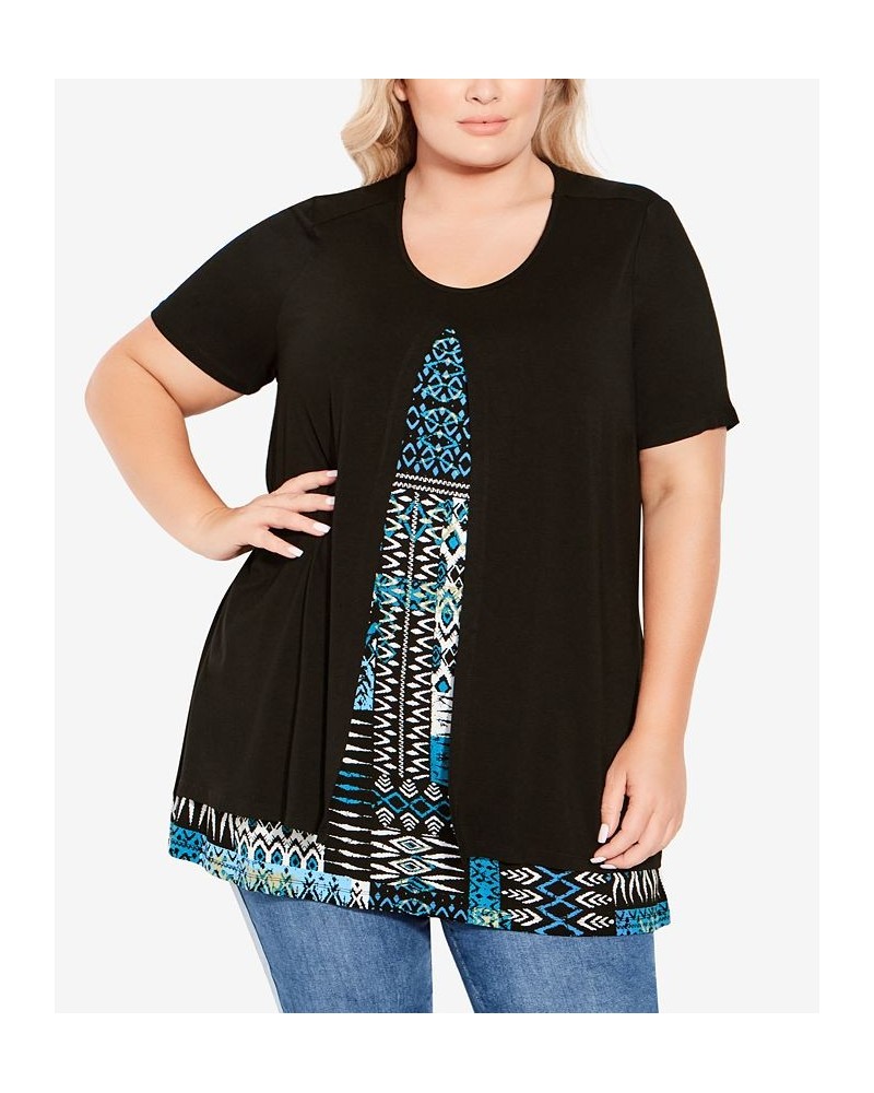 Plus Size Alexia Overlay Tunic Blue Batik Patch $37.95 Tops