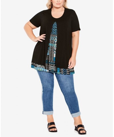 Plus Size Alexia Overlay Tunic Blue Batik Patch $37.95 Tops