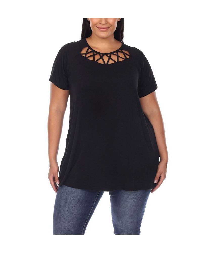 Plus Size Crisscross Cutout Short Sleeve Top Black $33.48 Tops