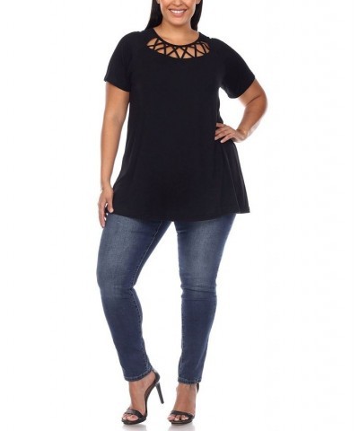 Plus Size Crisscross Cutout Short Sleeve Top Black $33.48 Tops