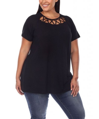 Plus Size Crisscross Cutout Short Sleeve Top Black $33.48 Tops