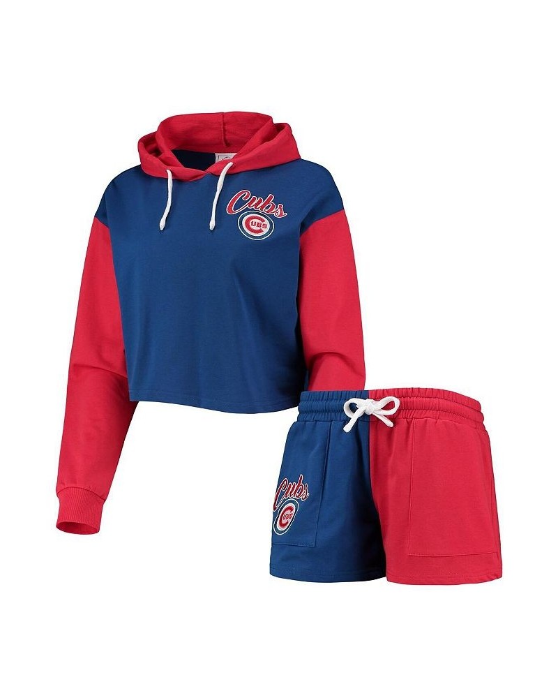 Women's Royal Red Chicago Cubs Color-Block Pullover Hoodie and Shorts Lounge Set Royal, Red $46.79 Pajama