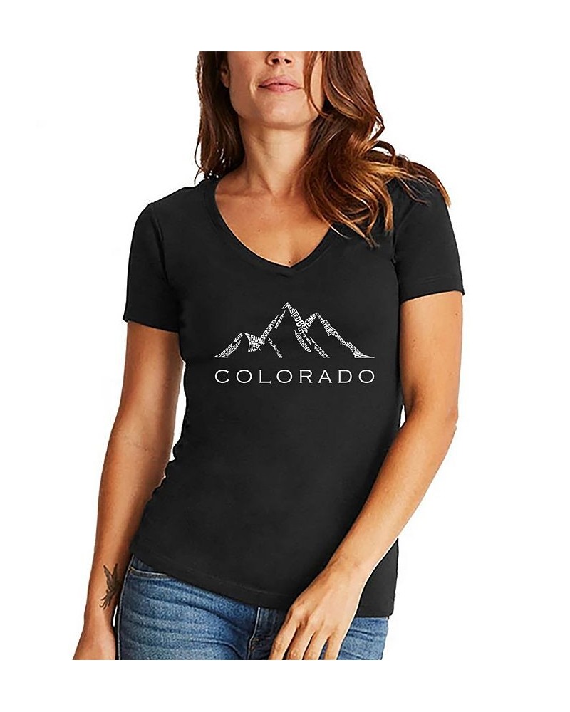 Women's Colorado Ski Towns Word Art V-Neck T-shirt Black $17.84 Tops