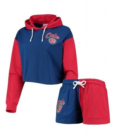 Women's Royal Red Chicago Cubs Color-Block Pullover Hoodie and Shorts Lounge Set Royal, Red $46.79 Pajama