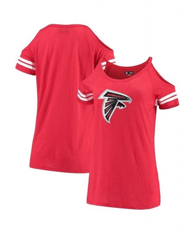 Women's Red Atlanta Falcons Varsity Cold Shoulder T-shirt Red $25.84 Tops