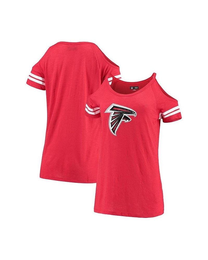 Women's Red Atlanta Falcons Varsity Cold Shoulder T-shirt Red $25.84 Tops