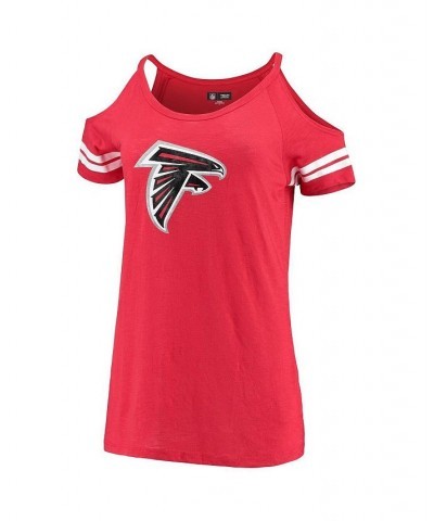 Women's Red Atlanta Falcons Varsity Cold Shoulder T-shirt Red $25.84 Tops