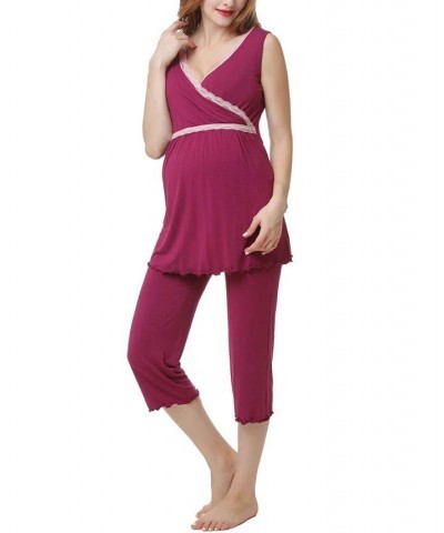 Kimi & Kai Penny Maternity Nursing Pajama Set Purple $32.66 Sleepwear