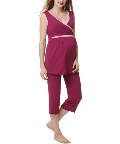 Kimi & Kai Penny Maternity Nursing Pajama Set Purple $32.66 Sleepwear