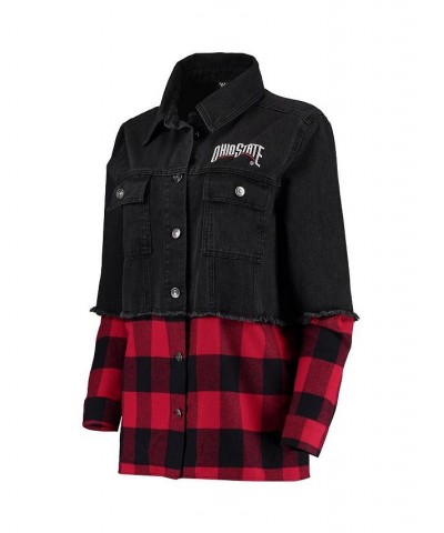 Women's Black Scarlet Ohio State Buckeyes Denim Flannel Stitch Button-Up Shirt Black, Scarlet $40.00 Tops