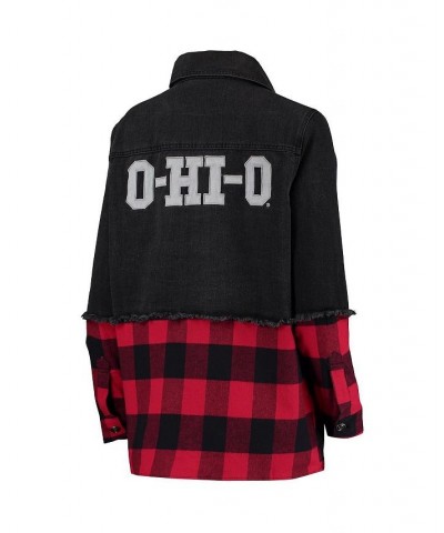 Women's Black Scarlet Ohio State Buckeyes Denim Flannel Stitch Button-Up Shirt Black, Scarlet $40.00 Tops